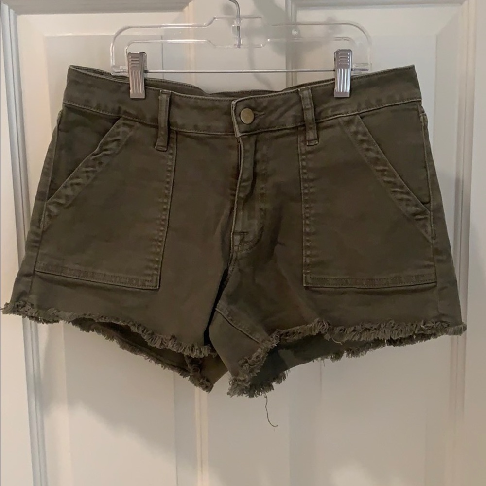 Army green denim shorts
